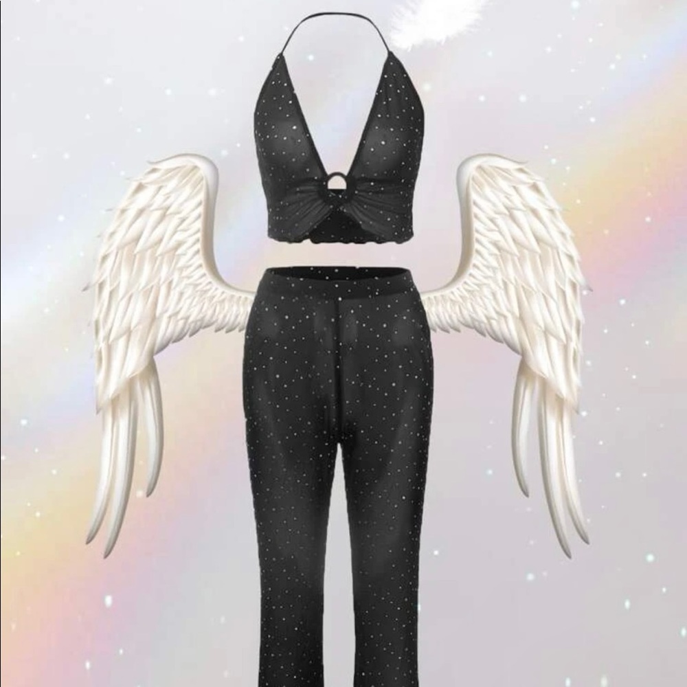 Sequins Mesh Flare Pants Set